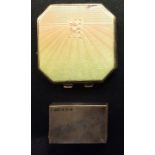 ART DECO, A HALLMARKED SILVER AND GUILLOCHE ENAMEL POWDER CASE Of octagonal shape, with an
