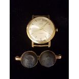 CAMY A 9CT GOLD GENTS WATCH Along with a twin cameo brooch set on gold