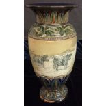 HANNAH BARLOW, A LARGE 19TH CENTURY DOULTON LAMBETH STONEWARE VASE The blue ground with green floral