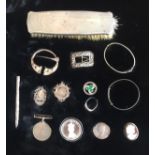 A COLLECTION OF VARIOUS SILVER ITEMS To include medallions, bangles, brooches etc.