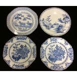 A COLLECTION OF FOUR 18TH CENTURY CHINESE PORCELAIN PLATES Hand painted blue and white decoration, a