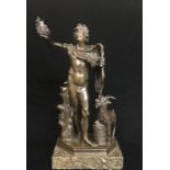 AFTER CLODION, A BRONZE STATUE OF PAN With a goat at his feet, on marble base. (38cm) 5851/