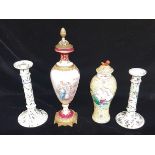 A LATE 19TH CENTURY ROYAL BONN URN Decorated with a classical scene, along with a Chinese vase and