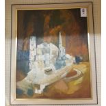 KENNETH LONGCAKE, A LARGE 20TH CENTURY OIL ON BOARD Titled 'White Facade', study of an Art Deco