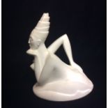 AN ART DECO STYLE WHITE PARIAN PORCELAIN NOVELTY JUG Modelled as a nude maiden, with exaggerated