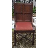 A VICTORIAN ARTS & CRAFTS OAK PANELLED CHAIR.