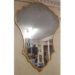 A PAIR OF CONTINENTAL ART DECO SHIELD SHAPED MIRRORS With gilt banded and planished plates. (92cm