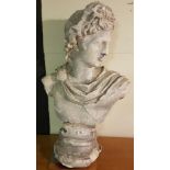A RECONSTITUTED WASHED STONE LIFE SIZE BUST Of a Roman emperor. (56cm x 84cm)