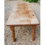 A LARGE VICTORIAN STYLE PINE FARMHOUSE TABLE With four turned legs. (approx 305cm x 91cm x 78cm)