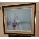MONTAGUE DAWSON, A SIGNED PRINT Of the Pagoda Anchorage, a junk ship sailing amongst tall ships in a
