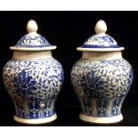 A PAIR OF CHINESE BALUSTER FORM BLUE AND WHITE PORCELAIN MINIATURE GINGER JARS In Ming Dynasty