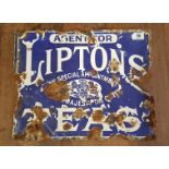 LIPTON'S TEA, A 19TH CENTURY CAST IRON AND ENAMEL ADVERTISING SIGN Double sided with blue