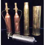 MILITARY INTEREST, TWO EARLY 20TH CENTURY BRASS SHELL CASES A large World War I 105l 1913 shell