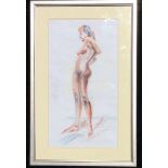 HORTON, A 20TH CENTURY PASTEL ON PAPER Nude study of a female, side profile standing with hands on