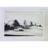 JOB NIXON, BRITISH, 1891 - 1938, ETCHING Pig and haystack, signed and dated 1919. (22.5cm x 15cm)