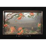 A 19TH CENTURY CHINESE ROSEWOOD TRAY With hardstone inlays, in the of form of peach trees and