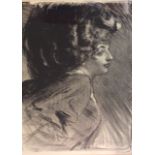 COUNT ALBERT BELLEROCHE, 1864-1944 LITHOGRAPH PRINT of a charcoal drawing of an Edwardian lady