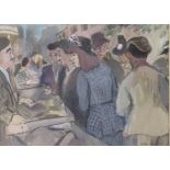 CELIA BEDFORD, WATERCOLOUR Titled 'Toulouse Market, 1949', bearing gallery label verso, framed. (