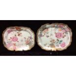 A GRADUATING PAIR OF 18TH CENTURY CHINESE FAMILLE ROSE PORCELAIN MEAT PLATES Hand painted with