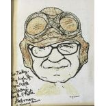 A CARICATURE OF SIR NICHOLAS WINTON Wearing a flying cap and goggles, inscribed 'Sir Nicky Flying