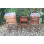 TWO 19TH CENTURY WALNUT POT CUPBOARDS Both having red marble tops above single drawers and