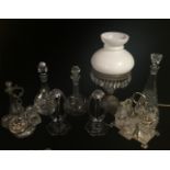 A SMALL QUANTITY OF GLASSWARE To include two cut lead crystal decanters, a pair of glass