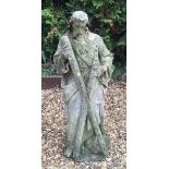 AN ANTIQUE CARVED STONE STATUE OF MOSES. (99cm)