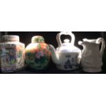 A COLLECTION OF 20TH CENTURY POTTERY ITEMS Including two Oriental hexagonal ginger jars, in