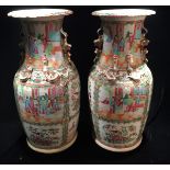 A PAIR OF 19TH CENTURY CANTONESE PORCELAIN VASES Applied with gilt salamanders and Dog of Fo, the