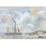 FREDERICK GRIFFIN, CONTEMPORARY WATERCOLOUR Titled 'Thames Barges, River Orwell' , tall sailing