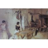 RUSSELL FLINT, A 20TH CENTURY PRINT Spanish ladies in a kitchen setting, together with a black and