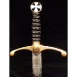 MASONIC INTEREST, A LARGE CEREMONIAL SWORD With a white Maltese cross finial and gold plated hilt on