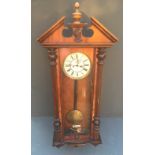 A LATE 19TH/EARLY 20TH CENTURY BEECHWOOD AND WALNUT CASED VIENNA REGULATOR CLOCK The architectural