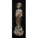 WITHDRAWN!!! JEAN VERSCHNEIDER, FRENCH, AN EARLY 20TH CENTURY BRONZE CAR MASCOT 'The Kid', wearing