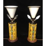 A PAIR OF ART DECO PERIOD CHINESE FAUX BAMBOO TABLE LAMP Decorated with bats and carp, fitted with