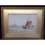 FREDERICK JAMES ALDRIDGE, 1850 - 1933, WATERCOLOUR A small sail ship with mast and sail in mid