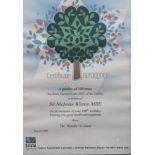 THE GARDEN OF A HUNDRED TREES CERTIFICATE In honour or Sir Nicholas Winton on his 100th Birthday
