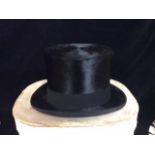 A.J. WHITE LTD, LONDON, A VINTAGE MOLE SKIN TOP HAT With single black band, retaining original hat