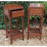 A PAIR OF CHINESE HARDWOOD PLANT/JARDINIÈRE STANDS The square tops above fielded panels with