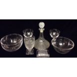 A COLLECTION OF 20TH CENTURY GLASSWARE To include a large goblet, with hobnail cut design, on square