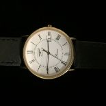 LONGINES, A GENTLEMEN'S GOLD PLATED WRISTWATCH With date window, on a black leather strap.