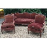 A LATE 19TH CENTURY FRENCH THREE PIECE FRENCH BERGERE SUITE Comprising of a large three seater