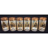 A SET OF 20TH CENTURY CONTINENTAL FROSTED GLASS AND GOLD MOUNTED DRINKING GLASSES The wide gold rims