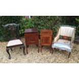 AN EDWARDIAN MAHOGANY AND CROSSBANDED ARMCHAIR With satinwood marquetry inlay and neo classical