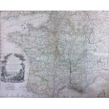 JOHN ROCQUE, AN 18TH CENTURY MAP LAID ON LINEN, 'A NEW MAP OF FRANCE, 1761' With a black and white