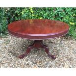 A VICTORIAN MAHOGANY DWARF BREAKFAST TABLE The circular tilt top over a turned column support,