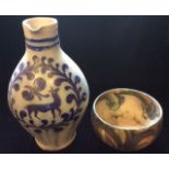 A LARGE EARLY 20TH CENTURY GERMAN POTTERY BALUSTER STEIN JUG With two incised rings to neck and a
