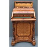 A HIGH VICTORIAN FIGURED AND BURR WALNUT DAVENPORT DESK/JACK IN THE BOX With stylized marquetry