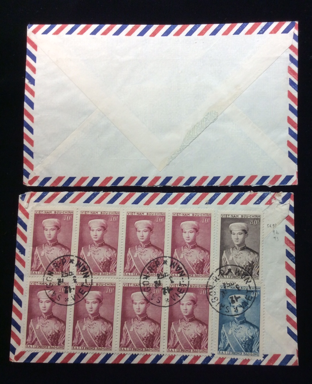 VIETNAM, TWO PRINTED AIRMAIL COVERS TO FRANCE One bearing on reverse 1954, crown Prince Bao Long, 40 - Image 2 of 2