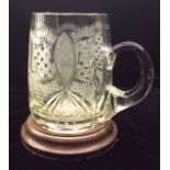 A MID 20TH CENTURY CZECHOSLOVAKIAN CUT LEAD CRYSTAL PRESENTATION TANKARD Finely cut with hobnail